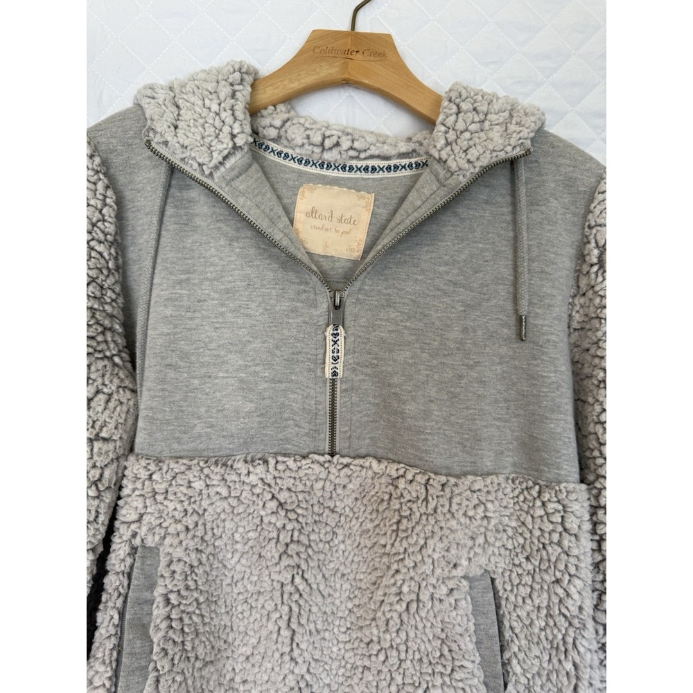 Altar'd State Sherpa Fleece Quarter-Zip Hoodie Gray Mixed Media Women's Large - Picture 3 of 13